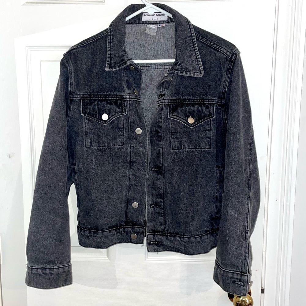 american apparel vintage gray denim jean jacket size men’s xs